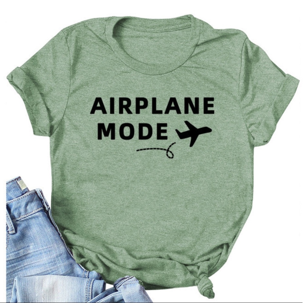 Airplane Mode, Green Travel T-shirt NWOT